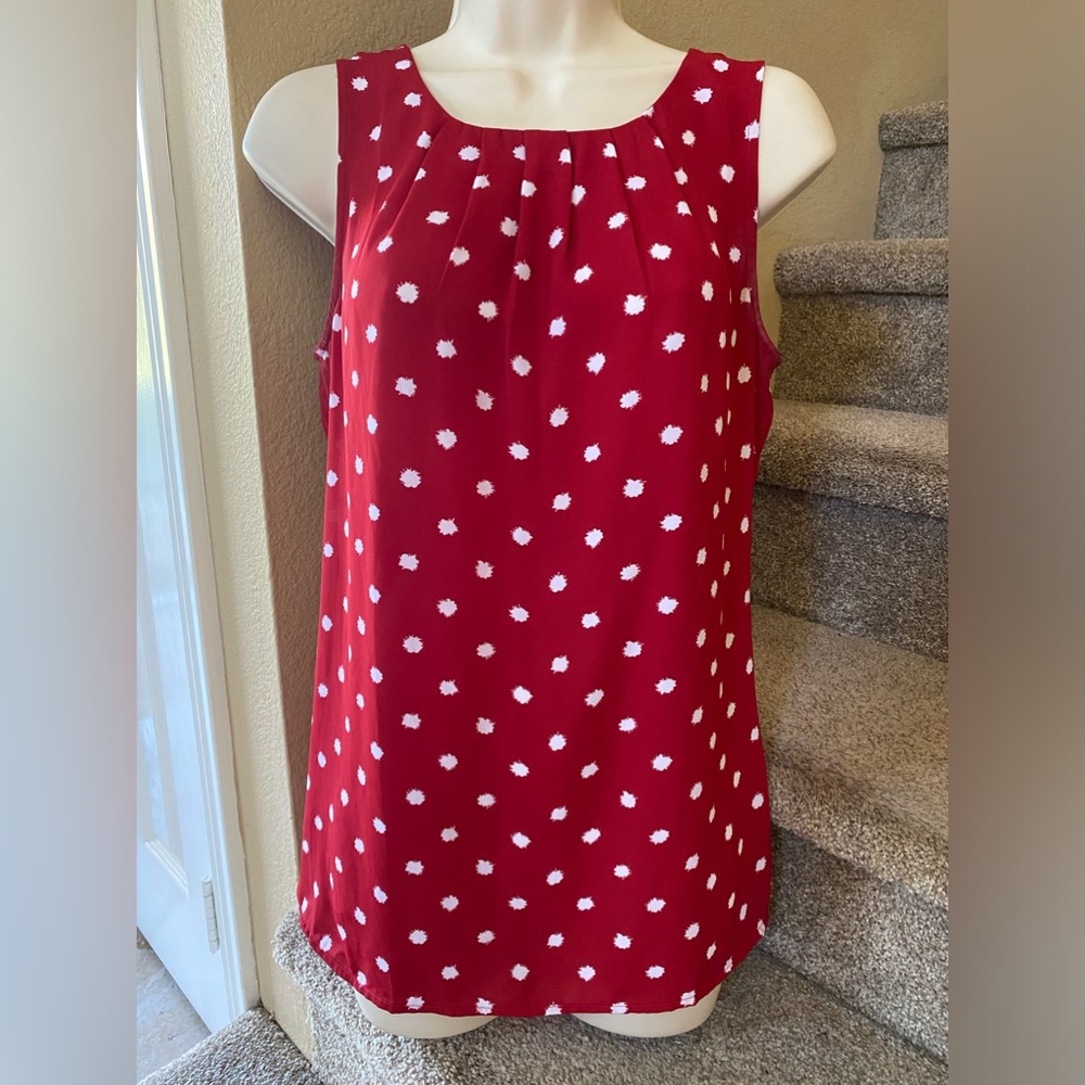 Ann Taylor sleeveless red dotted blouse